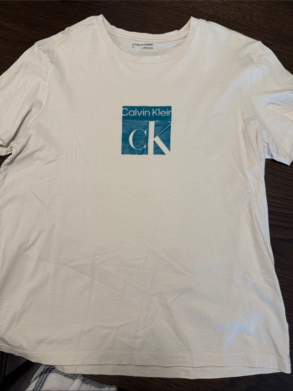 Calvin Klein White Tee with Teal Square Logo